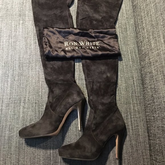 Charcoal suede stretch thigh-highs by Ron White, s39 - Picture 6 of 14